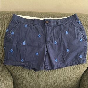 Old Navy Lightweight Cotton Navy Blue Shorts with Embroidered Sailboats-Size 10